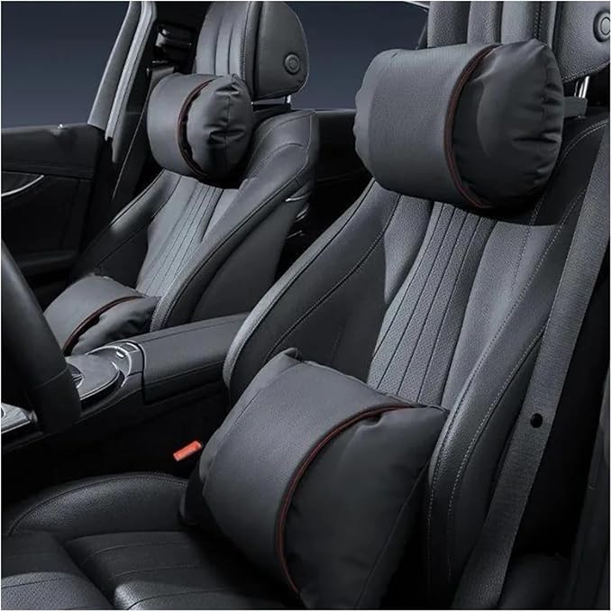 1/2PCS PU Leather Car Neck Pillow & Lumbar Support Cushion, Breathable Universal Seat Headrest Waist Pad, Soft Support Cushion for Daily Driving and Travel(A Style)