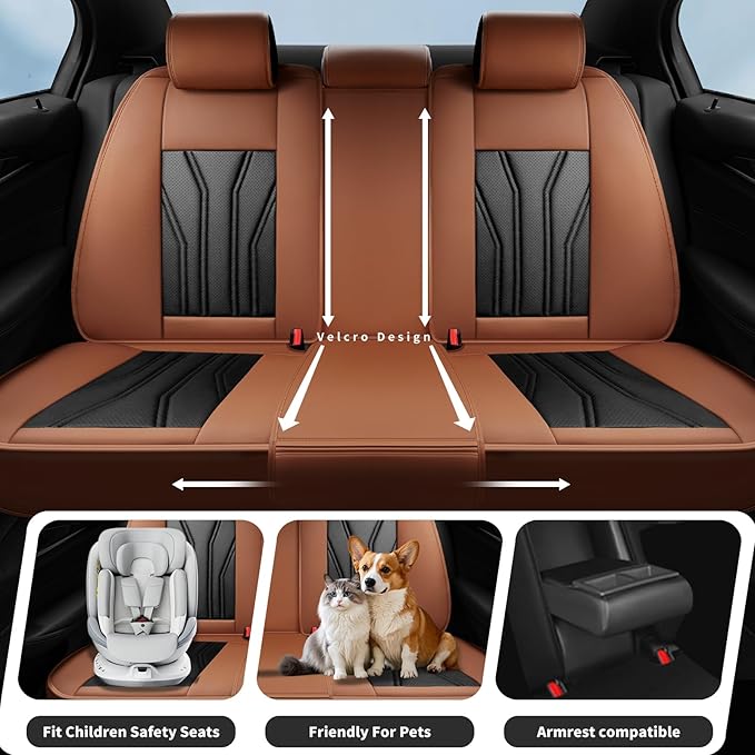 Fit Kicks Car Seat Covers Premium Leather Compatible with Nissan Kicks 2018 2019-2026 (5 Seats Full Set Waterproof Breathable All-Weather Seat Cushion Protector（5 Seats Brown & Black)