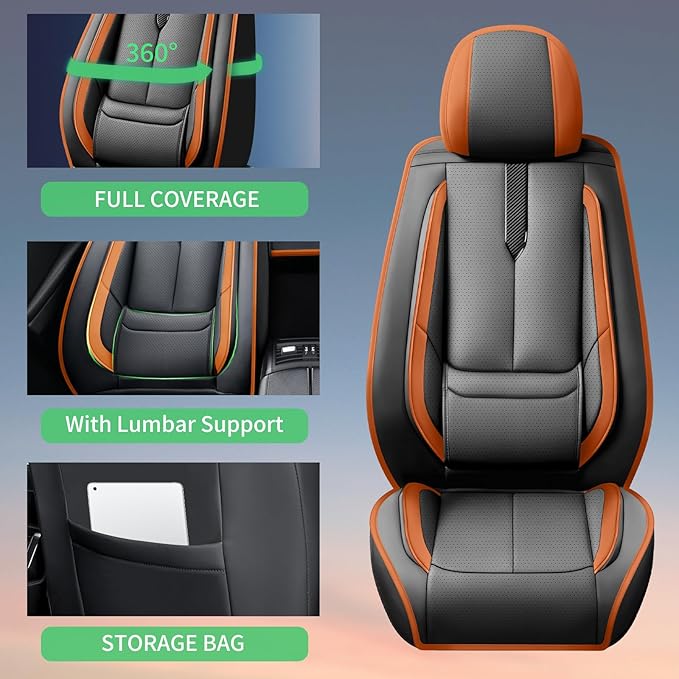 Fit Equus Car Seat Covers for Hyundai Equus 2011-2014 2015 -Upgraded Premium Waterproof & Breathable Leather,Airbag Compatible,All-Weather Seat Cushion Protector,Full Set,Black-Brown