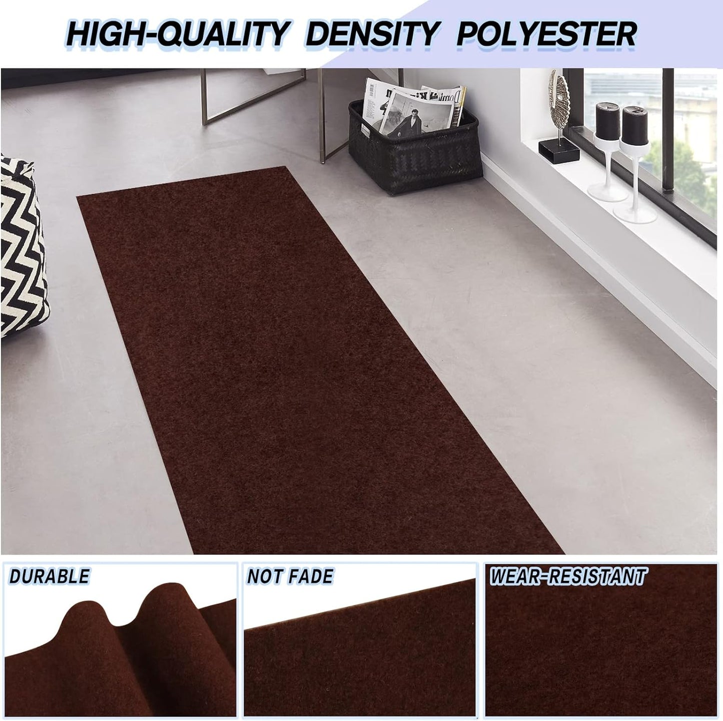 Custom Size Backed Non-Slip Area Rugs Runner, Easy Clean, Waterproof Runner Rugs for Hallway Entryway, Kitchen, Laundry, 4FT x 69FT, Brown