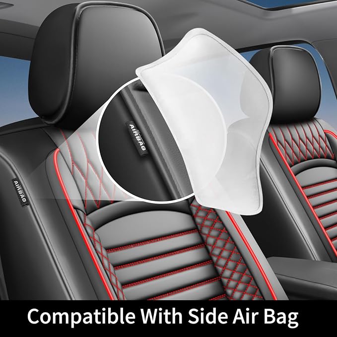 Fit Prius Car Seat Covers for Toyota Prius 2001-2024 2025 2026 - Upgraded Premium Waterproof & Breathable Leather, Airbag Compatible, All-Weather Seat Cushion Protector (Full Set, Black+Red)