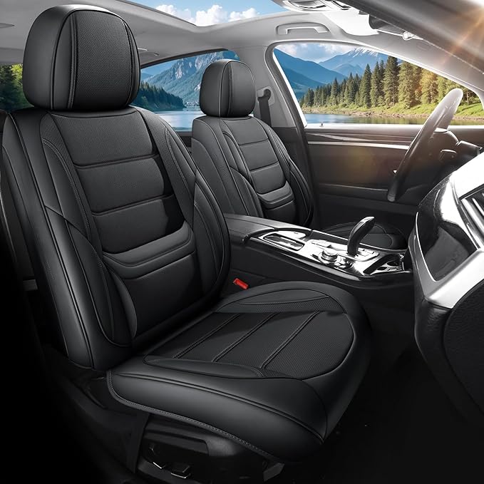 Car Seat Covers Full Set Custom fit for Chevrolet/Chevy Equinox 2005-2026 - Luxurious Faux Leather with Lumbar Support, Breathable, Anti-Skid, Durable & Comfortable (Black,Full Set)