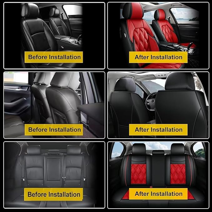 AOMSAZTO Car Seat Covers Full Set Fit for Volkswagen Passat 1999-2023 Waterproof Faux Leather Car Seat Cushions Automotive 5 Seat Covers Set（Black&Red）