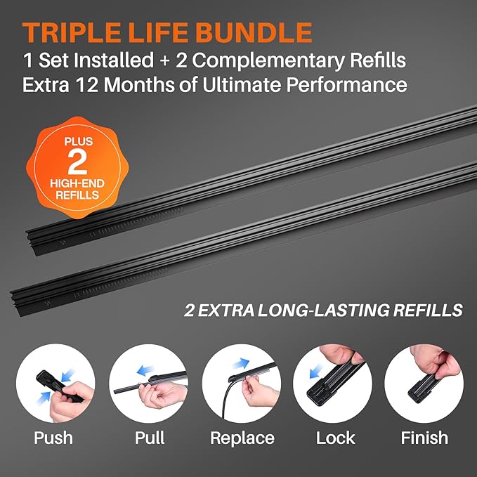 DOG TAIL Water Repellent Silicone Wiper Blades 22" 21" Set with Multiple Adapters and 2 Refills, Automotive Replacement Front Windshield Wiper Blades for My Car with Water Repellency Formula DropClear