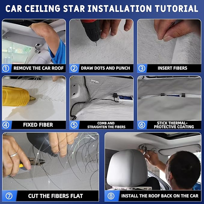 Car Starlight Headliner Kit, Twinkle & Sound Activated RGBW 16W 1000pcs*0.02in*9.8ft Fiber Optic Starlight Kit with APP& Remote Controlled, Star Lights for Ceiling Car Roof/Home Decor