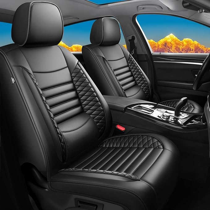 Fit Santa Fe Car Seat Covers for Hyundai Santa Fe 2007-2025 2026 - Upgraded Premium Waterproof & Breathable Leather, Airbag Compatible, All-Weather Seat Cushion Protector (Full Set, Black)