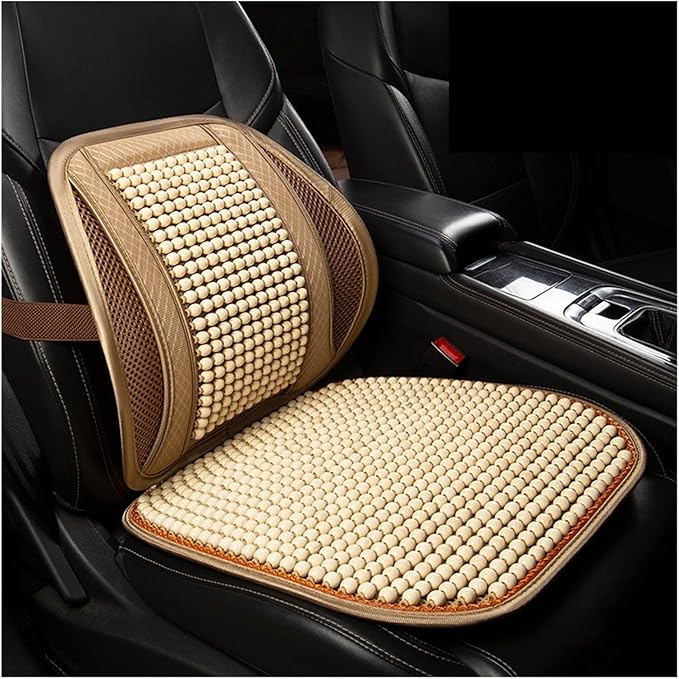 Car Seat Chair Back Cushion for Toyota RAV4 Prime 2025, Wooden Beads Ventilate Mesh Lumbar Brace Strong Durable Relieve Fatigue Summer Interior Accessories,C-Seat pad
