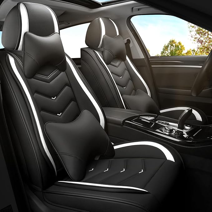 Car Seat Covers for Jeep Grand Cherokee L 2021-2026, Premium Nappa Leather Car Seat Cover, Stylish Sport Seat Covers， Automobile Seat Cover Sets.(Luxury 2 Seats/Black White)