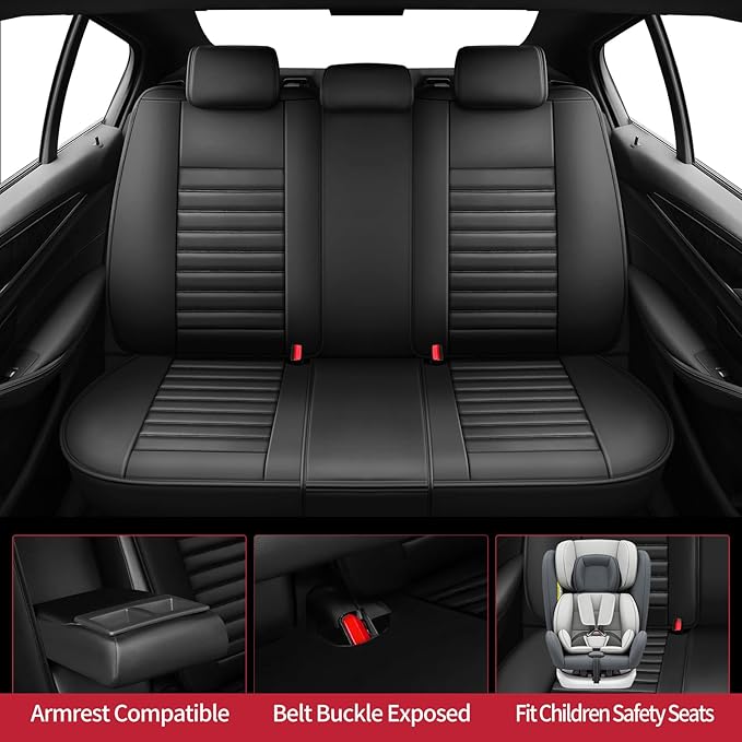 Fit Highlander Car Seat Covers (5 Seats) for Select Toyota Highlander 2007-2026 - Full Coverage Leather,Airbag Compatible, Waterproof & All Weather Seat Cushion Protector,Full Set,Black