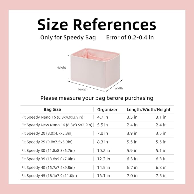 DGAZ Silk Purse Organizer Insert Fits LV Speedy 16/20/25/30/35/45 bags，Silky Smooth Bag Organizer，Luxury Handbag & Tote Shaper（Pink，SP30）