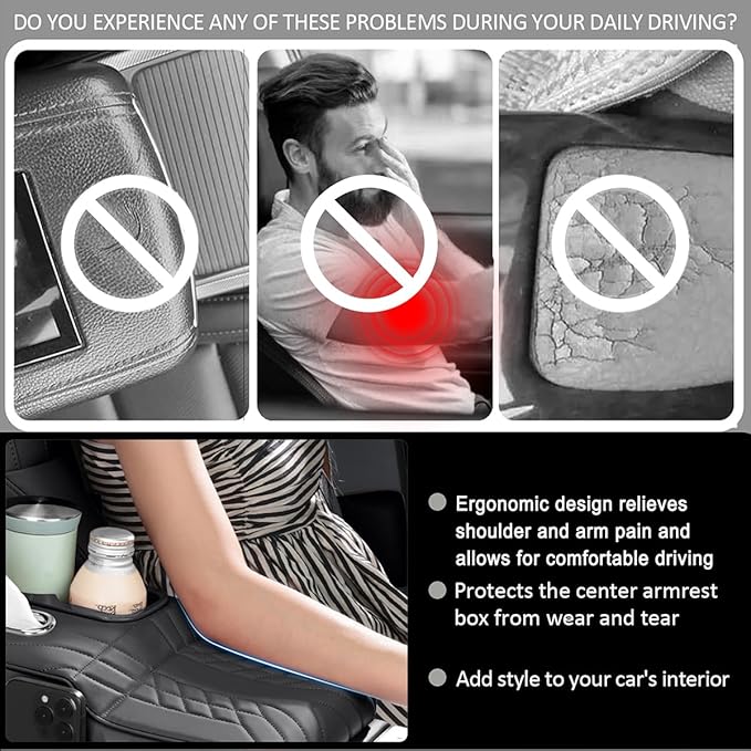 Car Armrest Storage Box for Cadillac XT4 2018–2025 2020 2021 2022 2023 2024, Sport-Style Center Console Organizer with Side Pocket, PU Leather Armrest Cushion, Elbow Support Pad,D Beige