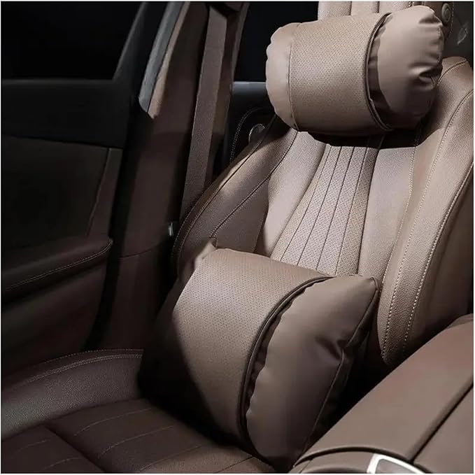 1/2PCS PU Leather Car Neck Pillow & Lumbar Support Cushion, Breathable Universal Seat Headrest Waist Pad, Soft Support Cushion for Daily Driving and Travel(F Style headrest)
