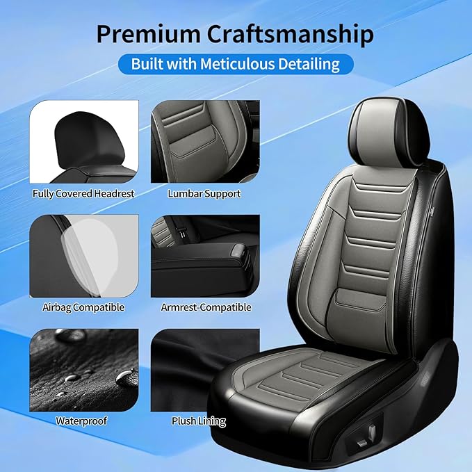 Fit Tahoe Car Seat Covers for Select Chevrolet/Chevy Tahoe 2000-2025 2026 - Full Coverage Leather, Waterproof & All Weather Seat Cushion Protector, Full Set, Black+Gray