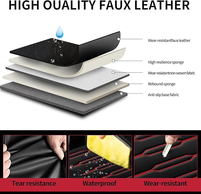 Fit Crosstrek Car Seat Covers for Subaru Crosstrek 2016-2025 2026 - Upgraded Premium Waterproof & Breathable Leather, Airbag Compatible, All-Weather Seat Cushion Protector(2 Front/Black+Red)