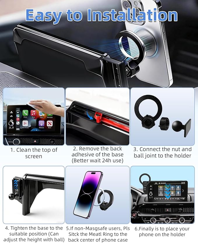 PZK Car Phone Mount for Honda Accord 2018-2022 Sport SE/EX/EX-L/Touring/LX Accessories 10th Gen Accord for 8-inch Screen 360° Rotation Compatible with MagSafe Phone Holder with Stroage Box