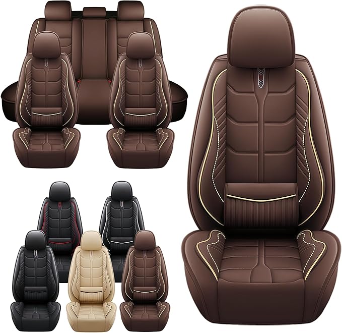 Leather Car Seat Covers Fit for Toyota Prius c 2012-2019, 5 Seater Car Seat Cover, Premium Waterproof, Scratch Resistant Car Interior Accessories (Full Set Coffee)