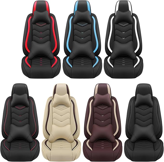 Car Seat Covers Fit for Toyota rav4 2000-2026, Stylish Sport Seat Covers, Waterproof Wear-Resistant Premium Nappa Leather Car Seat Cover.(2 Pcs Front with Pillow/Black Red)