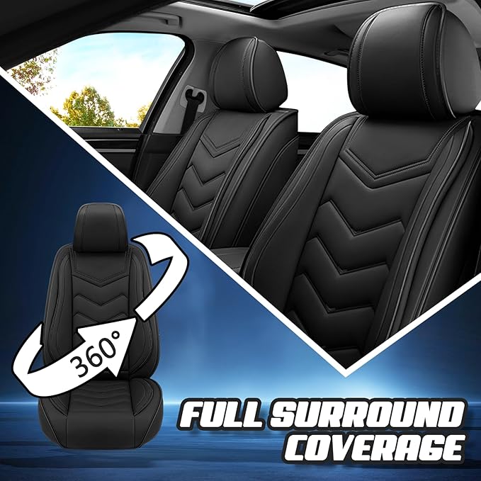 Car Seat Covers for Fiat 500 2012-2019, Premium Nappa Leather Car Seat Cover, Stylish Sport Seat Covers， Automobile Seat Cover Sets.(Standard 5 Seats/Pure Black)