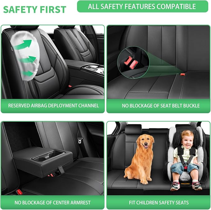Fit Camry Car Seat Covers for Toyota Camry 2012-2024 2025 2026 -Upgraded Premium Waterproof & Breathable Leather, Airbag Compatible, All-Weather Seat Cushion Protector,2 Front/Black