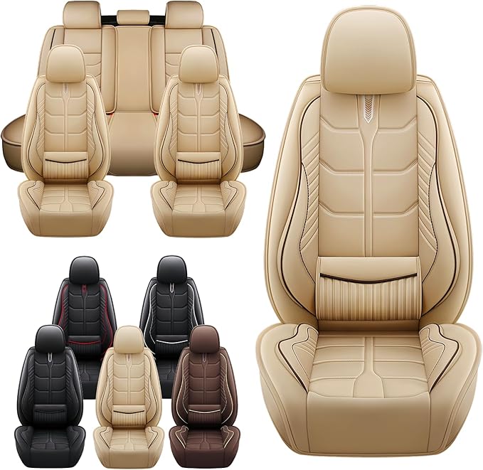 Leather Car Seat Covers Fit for Toyota 4Runner 1991-2024, 5 Seater Car Seat Cover, Premium Waterproof, Scratch Resistant Car Interior Accessories (Full Set Beige)