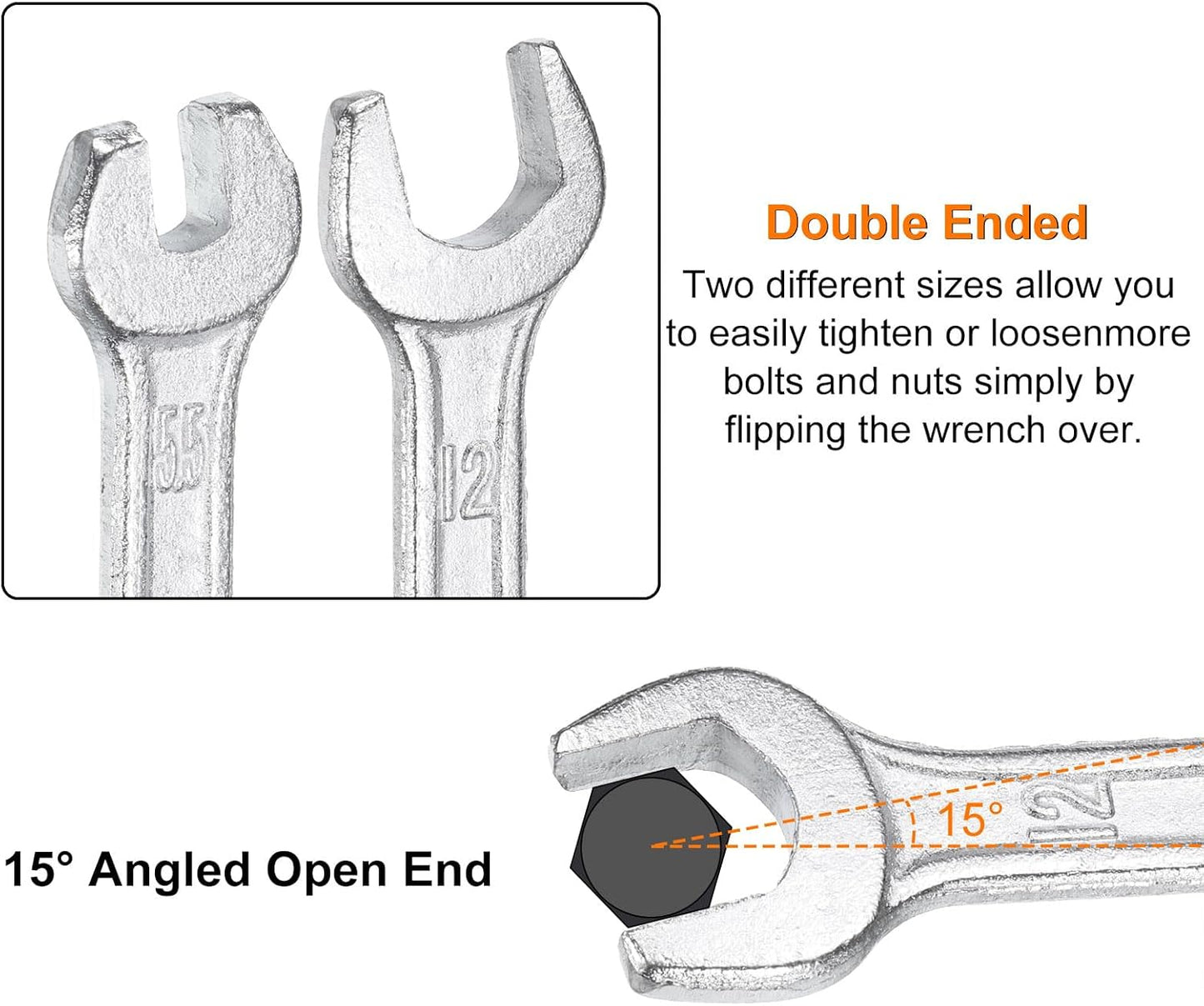 HARFINGTON 2pcs Double Open End Wrench 9mm x 11mm Metric 15 Degree Offset Angle Small Flat Head Wrench Galvanizing Open Ended Spanner for Automotive Repair Furniture Assembly