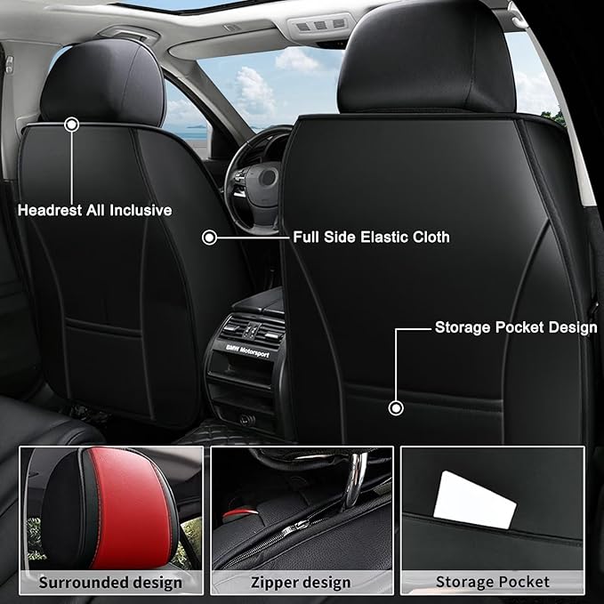 AOMSAZTO Car Seat Cover 2 Front Seat Fit for Ford Escape 2001-2026 Leather Car Seat Cushion Protector Compatible Airbag Waterproof Automotive Seat Covers Black&Red