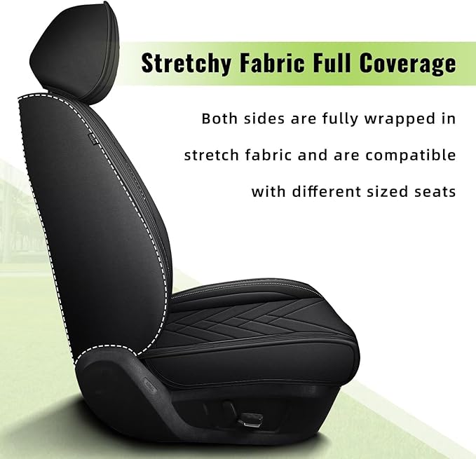 AOMSAZTO Car Seat Covers Fit for Kia Seltos 2021-2025 2026 Premium Front Seat Covers Waterproof Leather Automotive Seat Covers Compatible with Airbag (2 Seats,Black)