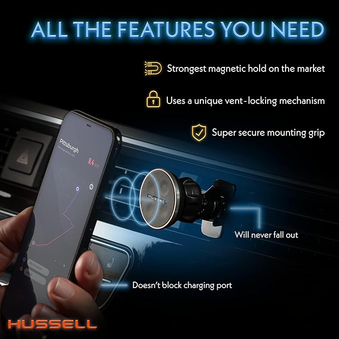 HUSSELL Magnetic Phone Car Mount, Air Vent Phone Mount for Car 360° Adjustable Universal Magnet Phone Holder - Compatible with Any Cell Phone, iPhone Galaxy LG Huawei