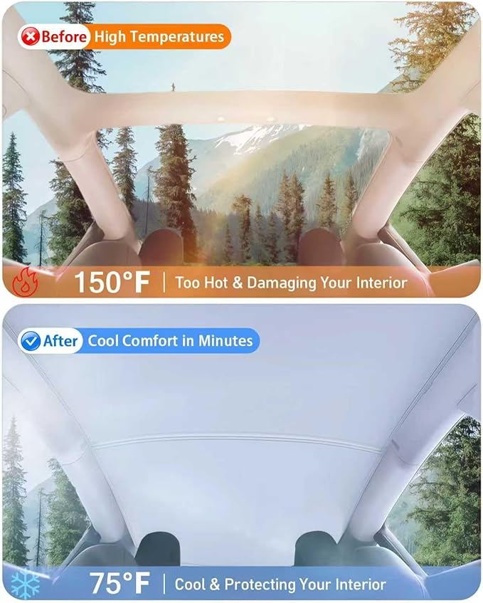 2026 Upgraded Tesla Model 3 Sunshade Roof, UPF200+ Roof Sunshade with Storage Bag, No-Sag & No-Gaps Heat Insulation Foldable Glass Roof Sun Shade, Tesla Model 3 Accessories MY20-23 Black