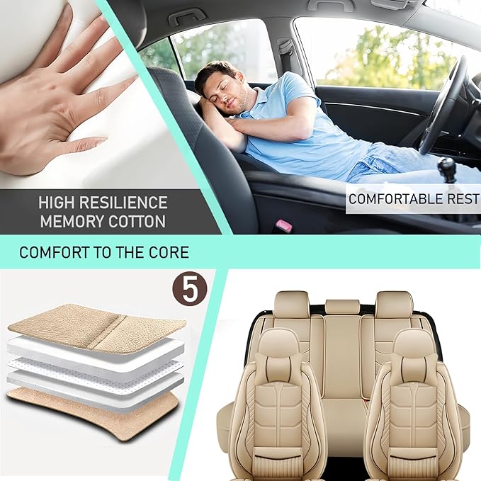 Leather Car Seat Covers Fit for Toyota RAV4 EV 2012-2013, 5 Seater Car Seat Cover, Premium Waterproof, Scratch Resistant Car Interior Accessories (Full Set with Pillow Beige)