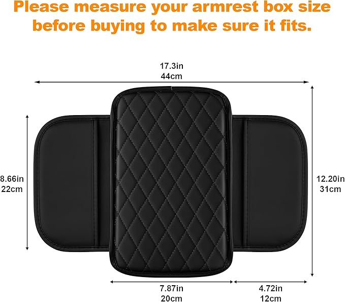 Center Console Cover for Cars Fit for Jeep Grand Cherokee Leather Armrest Covers with 2 Storage Bags(Black)