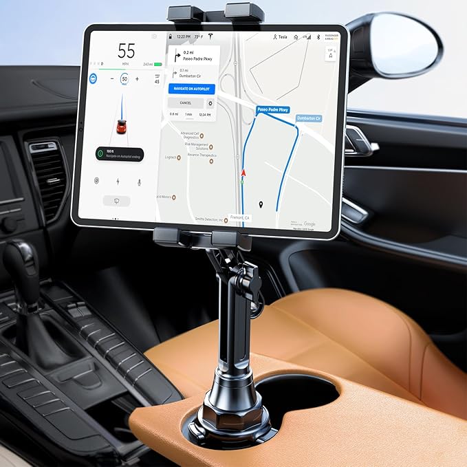 Miracase Cup Holder Tablet Mount for Car, [2025 Latest Upgraded] Adjustable Long Neck Car Tablet Holder Friendly Compatible with iPad, Pro, Air, Mini Samsung Galaxy Tab, All 6.1-12.9" Tab