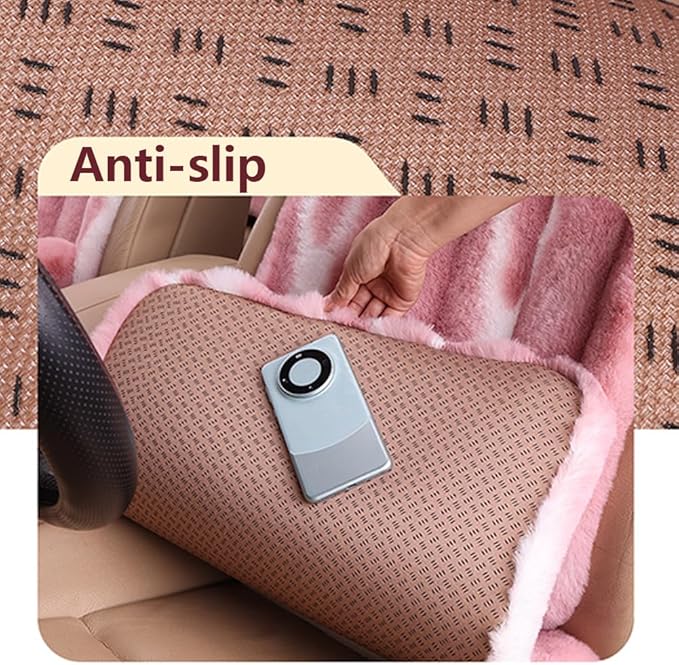 Luxury Plush Car Seat Cushion Set Car Headrest & Lumbar Support & Seat Cushion & Back Support Pillow Fluffy Fuzzy Car Seat Covers Non-Slip Cushion for Universal Accessories Automobiles (8, Pink)
