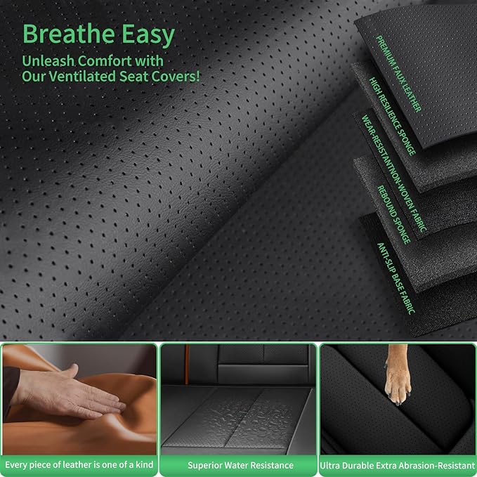 Fit Equus Car Seat Covers for Hyundai Equus 2011-2014 2015 -Upgraded Premium Waterproof & Breathable Leather,Airbag Compatible,All-Weather Seat Cushion Protector,2 Front/Black-Brown