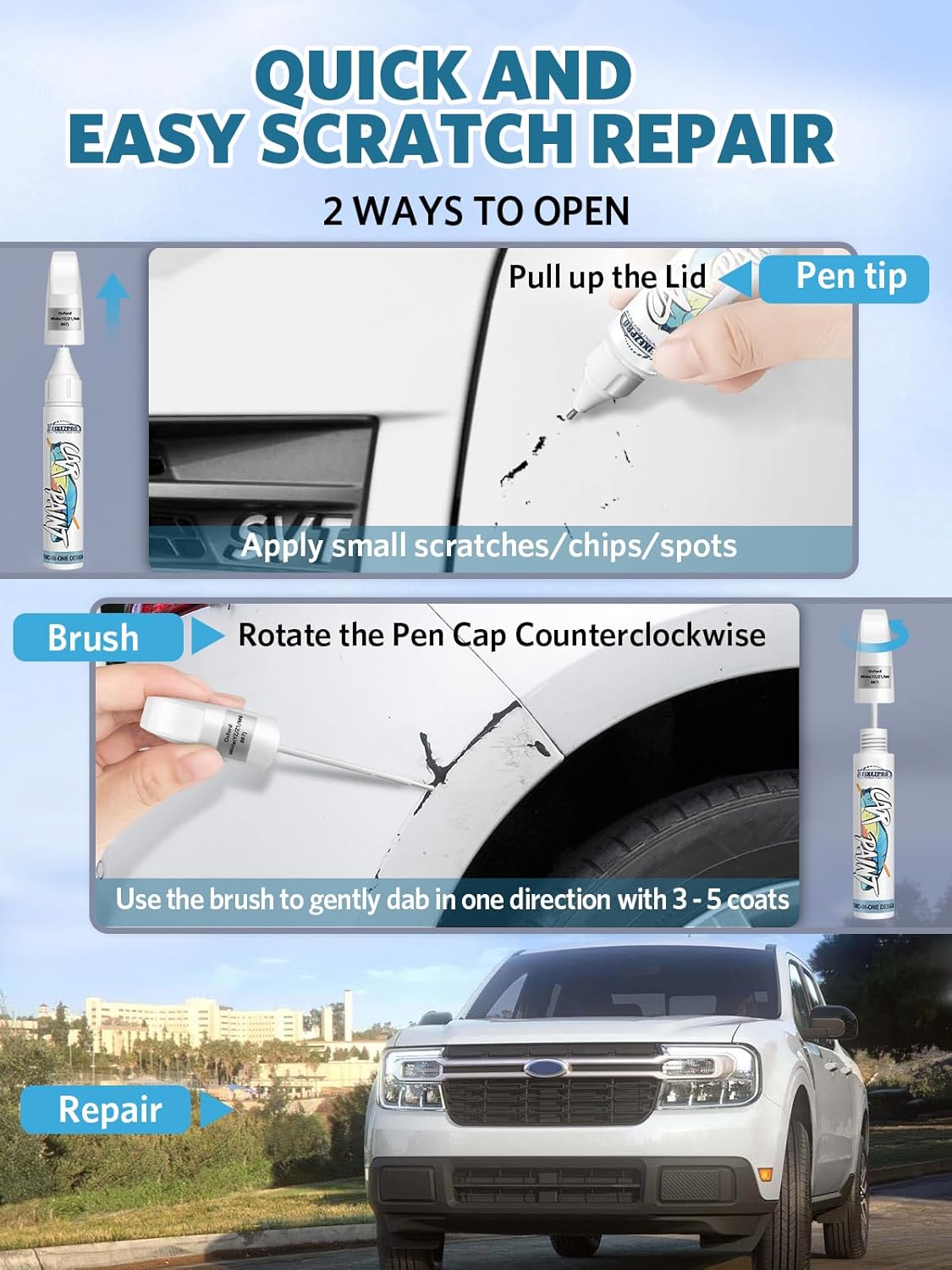 Magnetic Metallic(J7) Touch Up Paint for Ford, Car Paint Scratch Repair Remover Pen Color Exact Match, Quick and Easy Fix Automotive Chips and Nicks Scuff