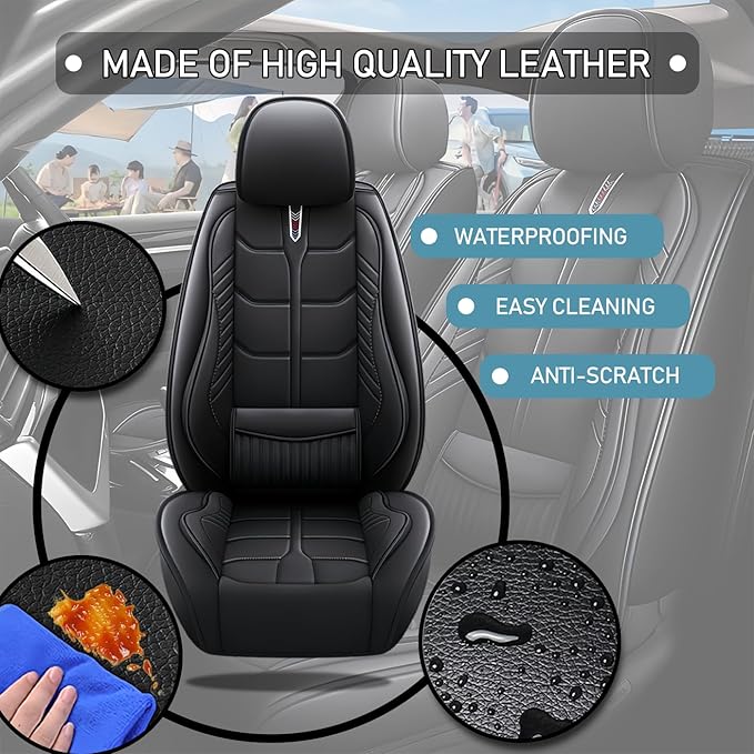 Leather Car Seat Covers Fit for Toyota Avalon 1996-2024, 5 Seater Car Seat Cover, Premium Waterproof, Scratch Resistant Car Interior Accessories (Full Set Black)