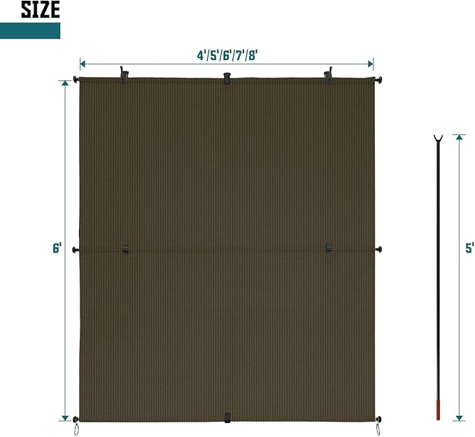 Bynbbur 8'W x 10.5'H Outdoor Patio Shades Foldable Roller Blinds, 220 GSM Sun Shade Roll Up Porch Screens Exterior Shade Cloth for Deck Pergola Backyard, Brown