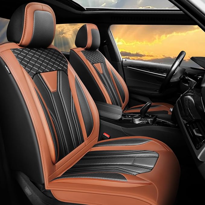 Fit CRV Car Seat Covers Premium Leather for Honda CRV cr-v 2011-2025 2026. Waterproof， Breathable, Scratch-Resistant & All-Weather Seat Cushion Protector (Full Set,Brown&Black)
