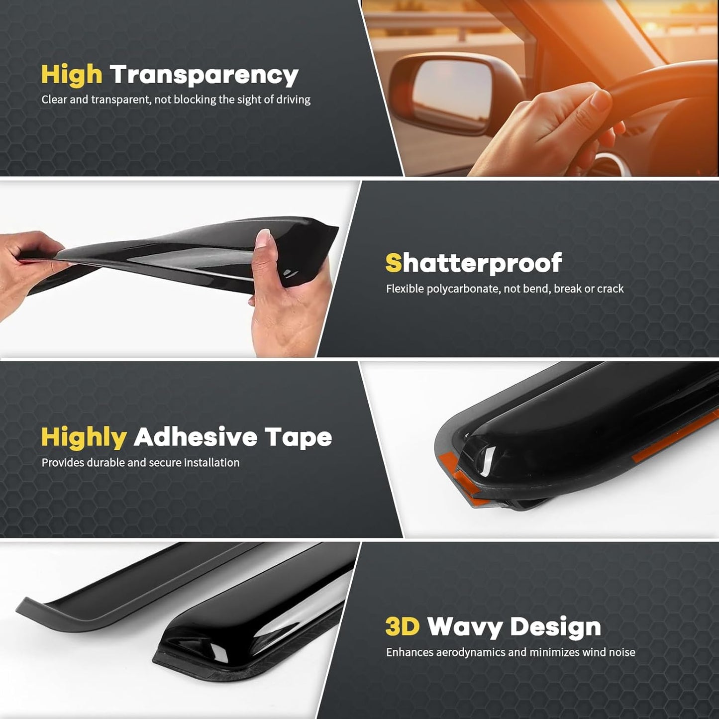4 PCS in Channel Rain Guards Fit for Toyota 4Runner 2016 2017 2018 2019 2020 2021 2022 2023 2024, Durable Side Wind Deflectors, Smoke Vent Window Visors Shades Shield, Exterior Car Accessories