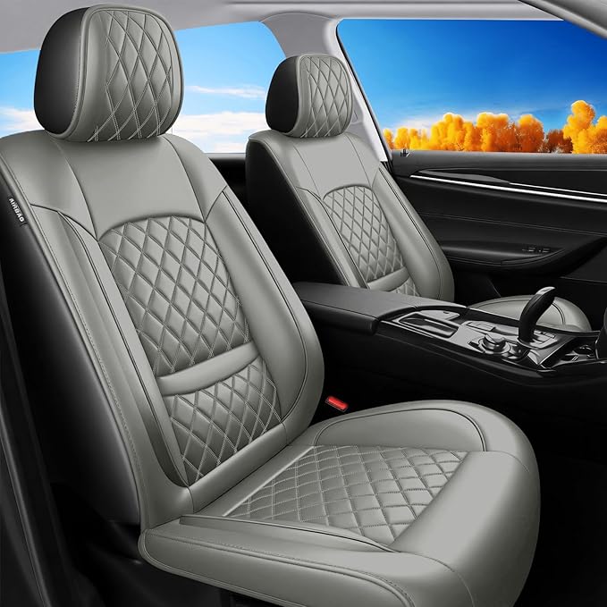Santa Fe Seat Covers Custom Fit for Hyundai Santa Fe 2007-2026 (Only 5-Seat Version) - Full Set Premium Leather, Waterproof, All-Weather, Airbag Compatible, Only 2 Front seat Covers (Gray)