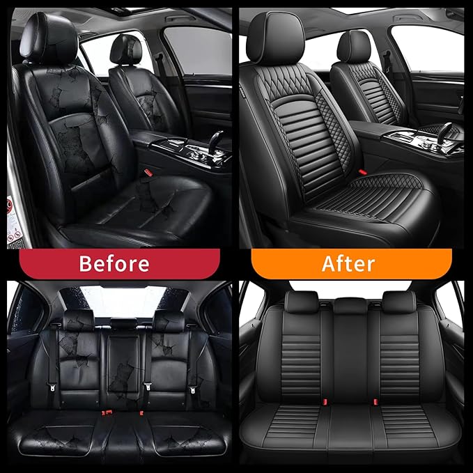 Fit CRV Car Seat Covers for Honda CR-V 2013-2024 2025 2026 - Upgraded Premium Waterproof & Breathable Leather, Airbag Compatible, All-Weather Seat Cushion Protector (Full Set, Black)