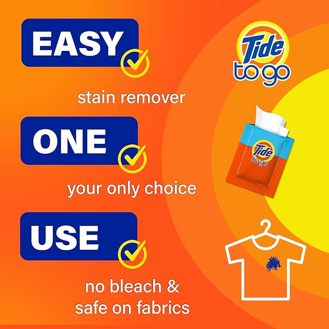 Tide To Go Stain Remover Wipes for Clothes, Instant Laundry Travel Stain & Spot Remover, 3 Pack, (30 Wipes Total)