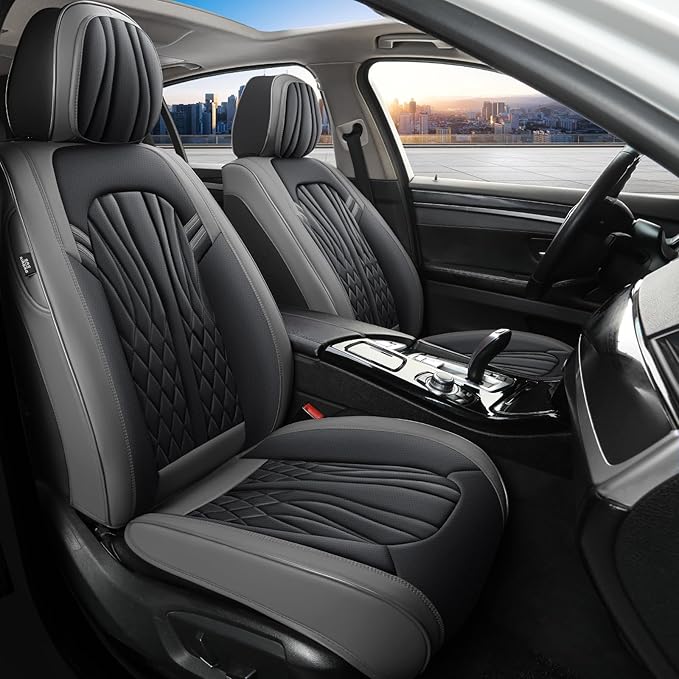 Leather Car Seat Covers,Car Seat Protector Waterproof,Seat Covers Full Set, Car Seat Protectors 5 Seats,Automotive Seat Covers Fit Most Cars Grey&Black