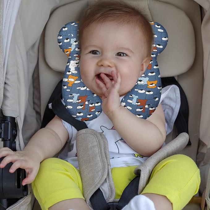 Baby Travel Pillow, Infant Kid's Cushion Soft and Skin Friendly for Car Seat, Pushchair and Stroller (Blue Bear)