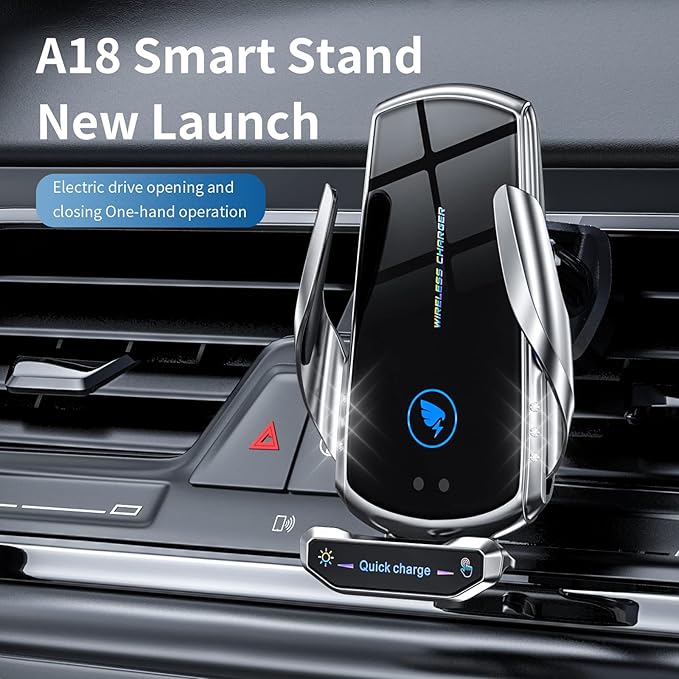 Wireless Car Charger Mount Automotive Electric Induction 15W Fast Charging Auto Clamping Car Phone Holder Mount Wireless Charging Mount Air Vent Phone Holde Compatible with All Android (Black)