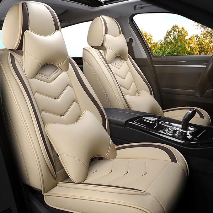 Car Seat Covers for VW Eos 2007-2016, Premium Nappa Leather Car Seat Cover, Stylish Sport Seat Covers， Automobile Seat Cover Sets.(Luxury 2 Seats/Beige)