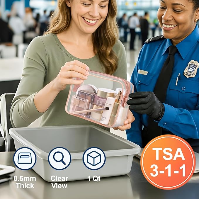 PACKISM TSA Approved Toiletry Bag 3 Medium - Quart Size Clear Makeup Bag for Carry On, Airport Security Compliant Clear Travel bag for Toiletries with Reinforced Seams, Pink