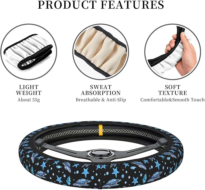 Sea Turtle Steering Wheel Cover for Women Elastic Rubber Steering Wheel Universal 15 Inch Fit for Cars, Auto, SUVs