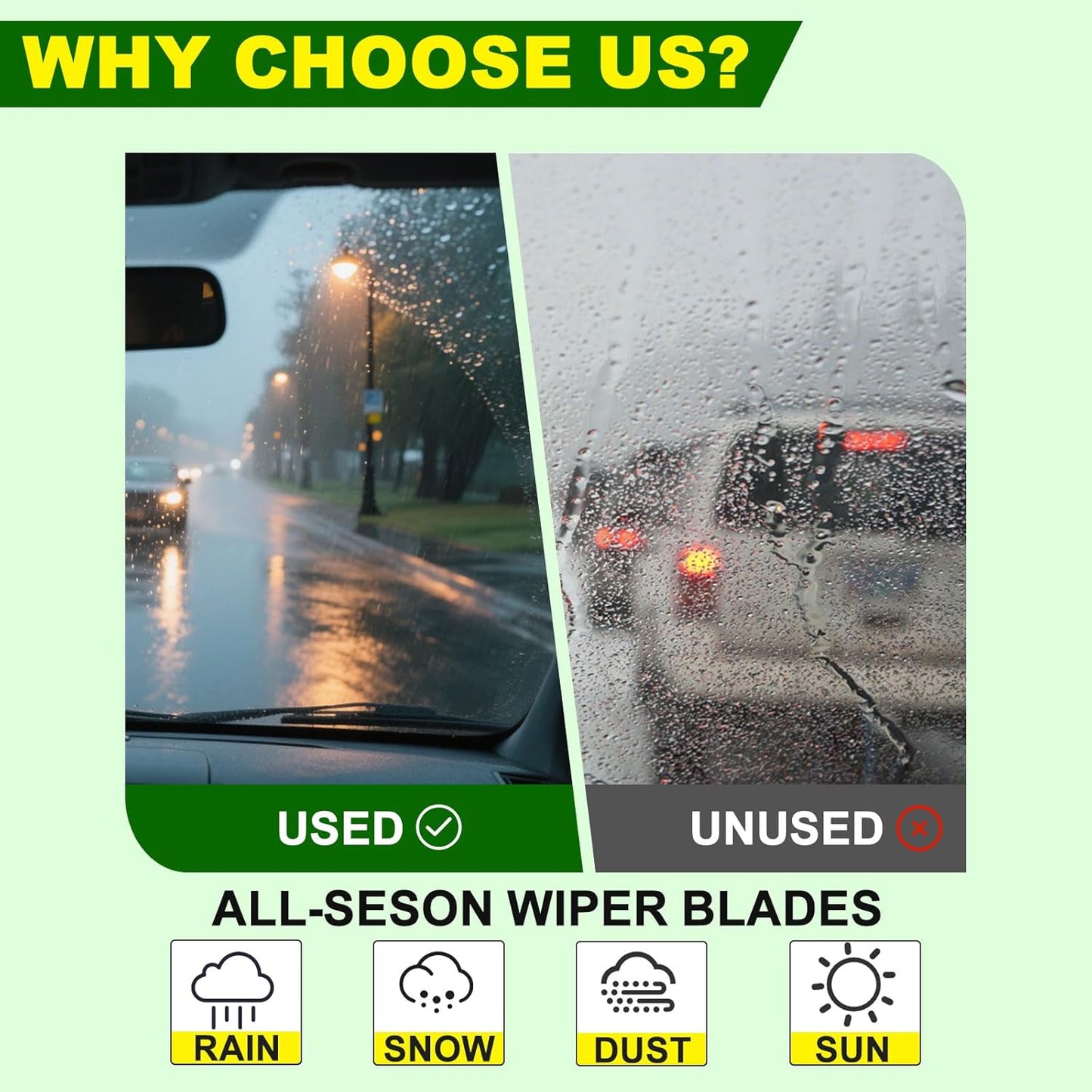 OEM Quality 26in + 24in Premium All-Season Windshield Wiper Blades for Original Equipment Replacement(Set of 2)