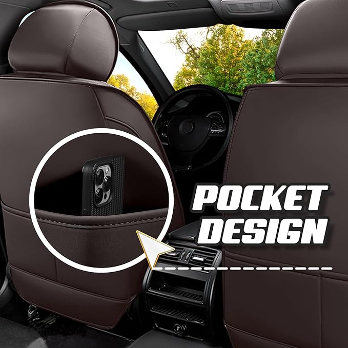 Car Seat Covers for Fiat 500 2012-2019, Premium Nappa Leather Car Seat Cover, Stylish Sport Seat Covers， Automobile Seat Cover Sets.(Luxury 5 Seats/Coffee Color)